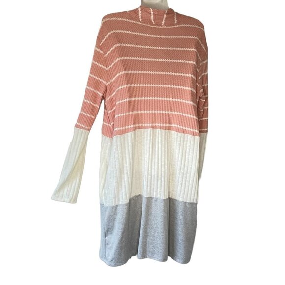 Haptics Open Cardigan Color Block Sweater Coat Tunic Length with Side Pockets - Picture 2 of 5